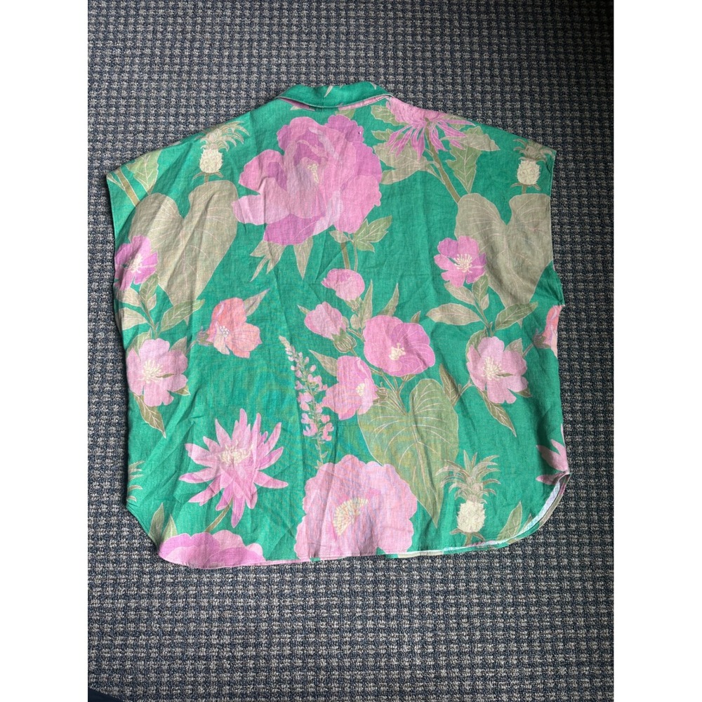 Farm Rio Green Wild Peonies Linen Pants Floral Pineapple Tassel Size L and top - Picture 16 of 16